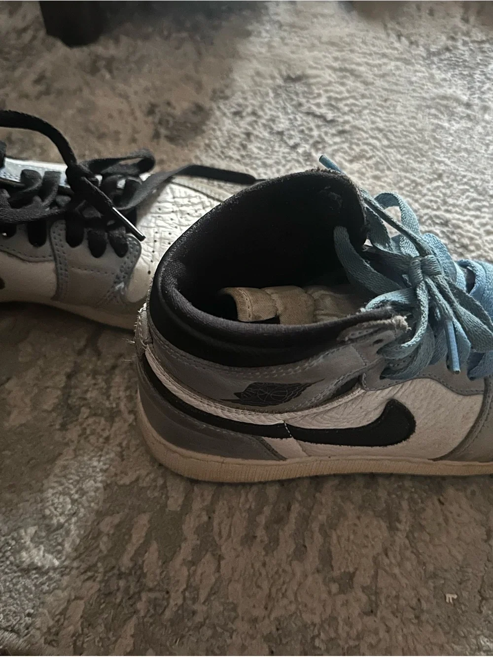 Jordan Men's White Gray Black Sneakers with Blue Laces